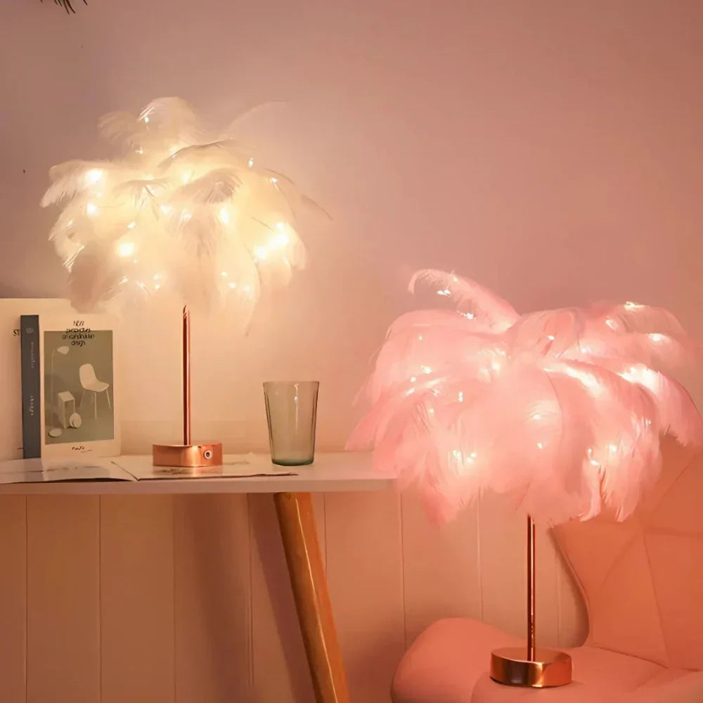 FeatherGlow Decorative Feather Table Lamp with Remote Control