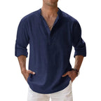 LinenCore Men's Long Sleeve Linen Henley Shirt