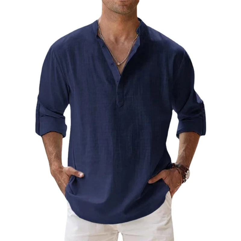 LinenCore Men's Long Sleeve Linen Henley Shirt