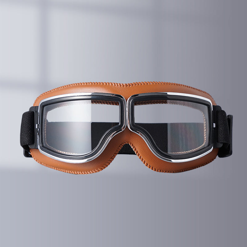 Retro Aviator Over-Glasses Motorcycle Goggles – Leather Foldable Design