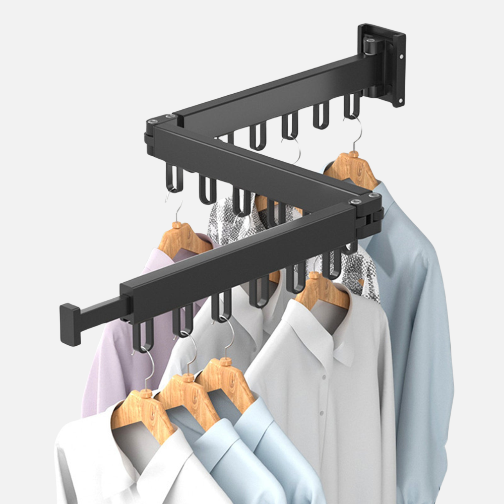 Wall-Mounted Tri-Fold Aluminum Clothes Drying Rack with Telescopic Extension