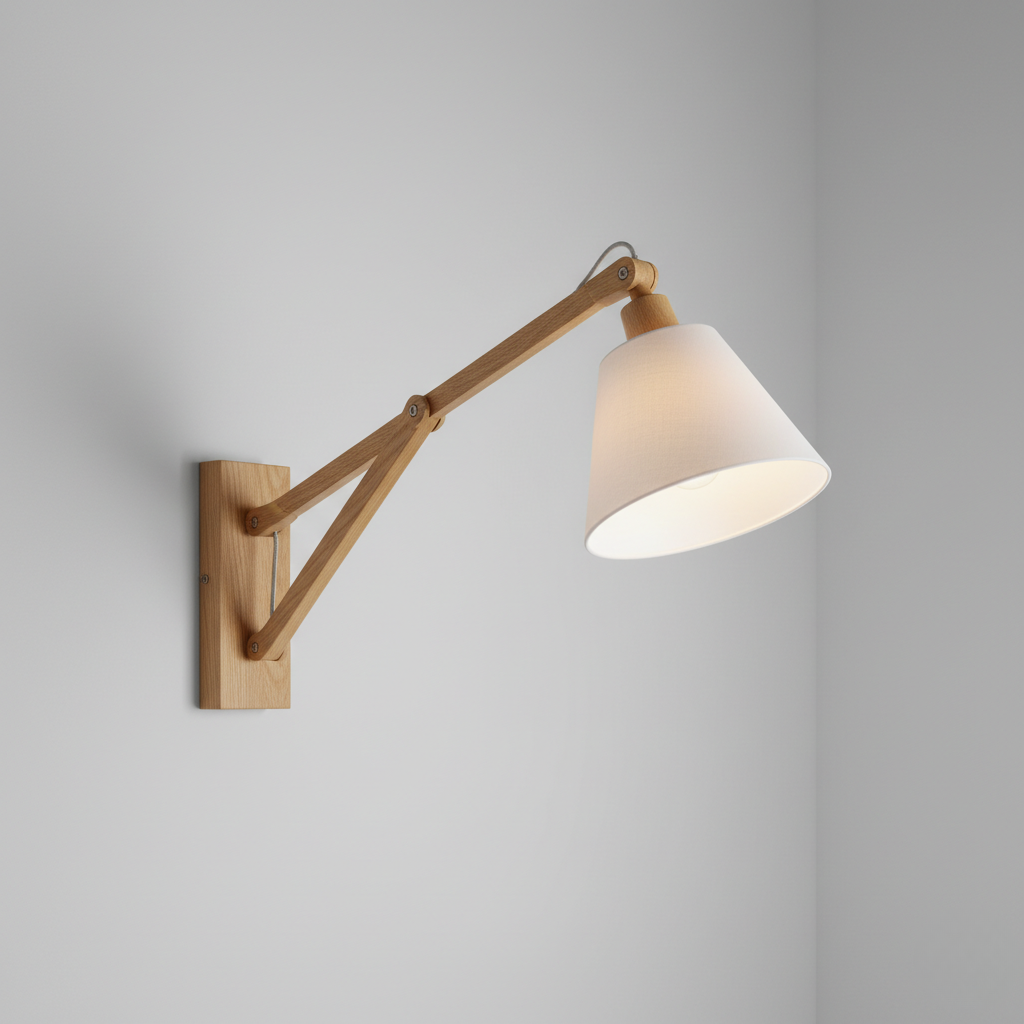 Wall Light in Oak with Adjustable Arm