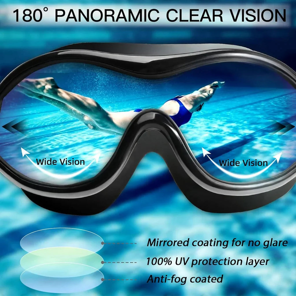 AquaVista Wide View Swim Goggles | Anti-Fog UV Protection Adult Goggles