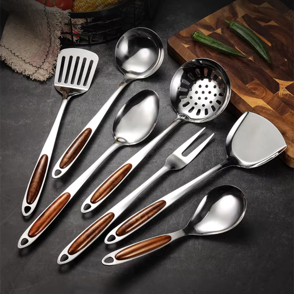 Professional Stainless Steel Cooking Utensil Set - 7 Piece Kitchen Tools