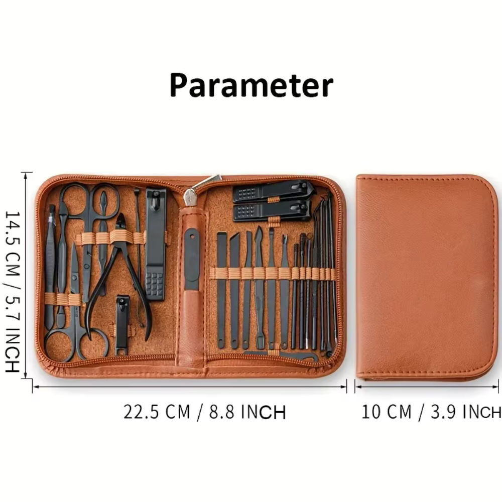 Premium Stainless Steel Travel Grooming Kit - 25-Piece Set with Carrying Case