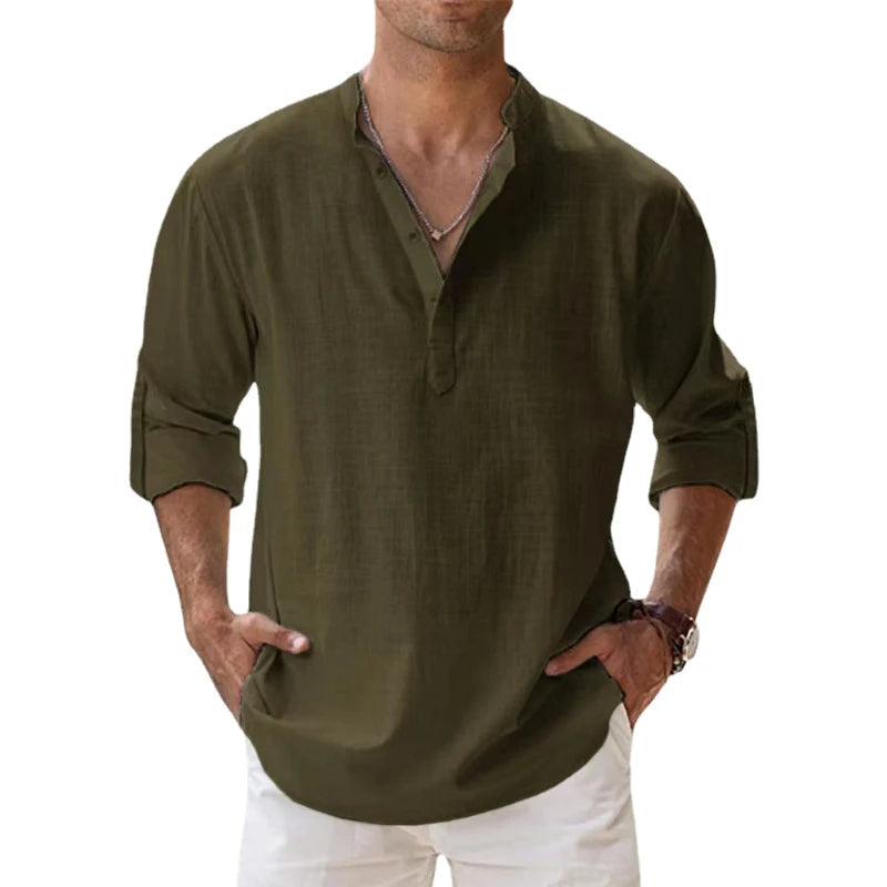 LinenCore Men's Long Sleeve Linen Henley Shirt