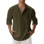 LinenCore Men's Long Sleeve Linen Henley Shirt
