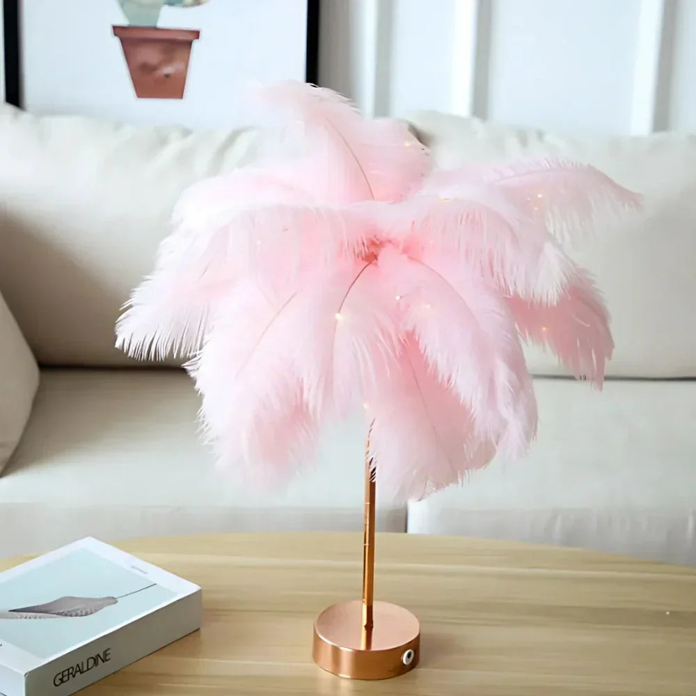 FeatherGlow Decorative Feather Table Lamp with Remote Control