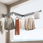 Wall-Mounted Tri-Fold Aluminum Clothes Drying Rack with Telescopic Extension