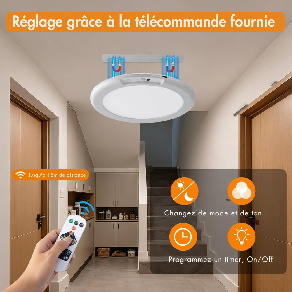 AutoGlow Plafonnier LED Sans Fil avec Détecteur de Mouvement