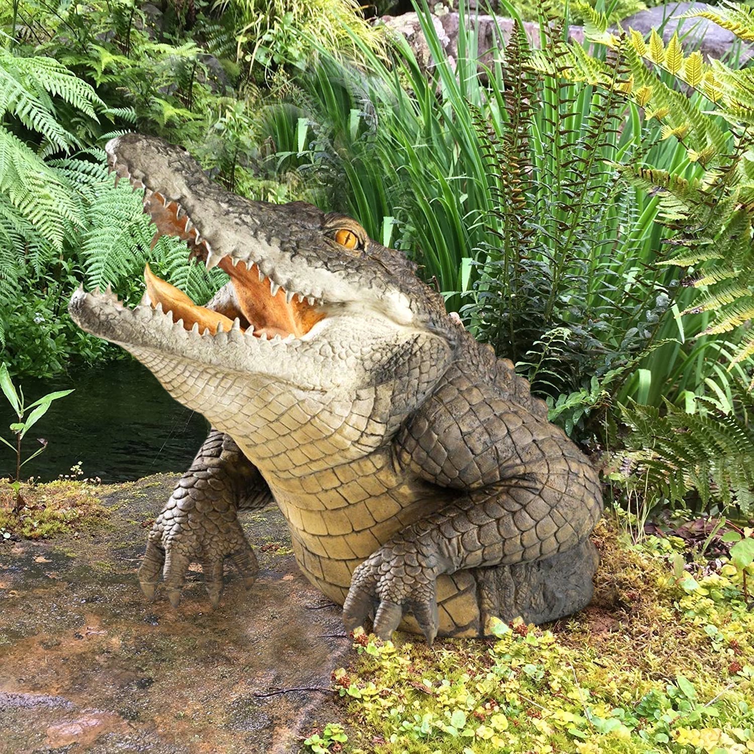 Lifelike Crocodile Garden Statue - 19 Inch Resin Outdoor Decoration