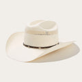 Premium Ventilated Straw Cowboy Hat with Leather Band and Silver Accents