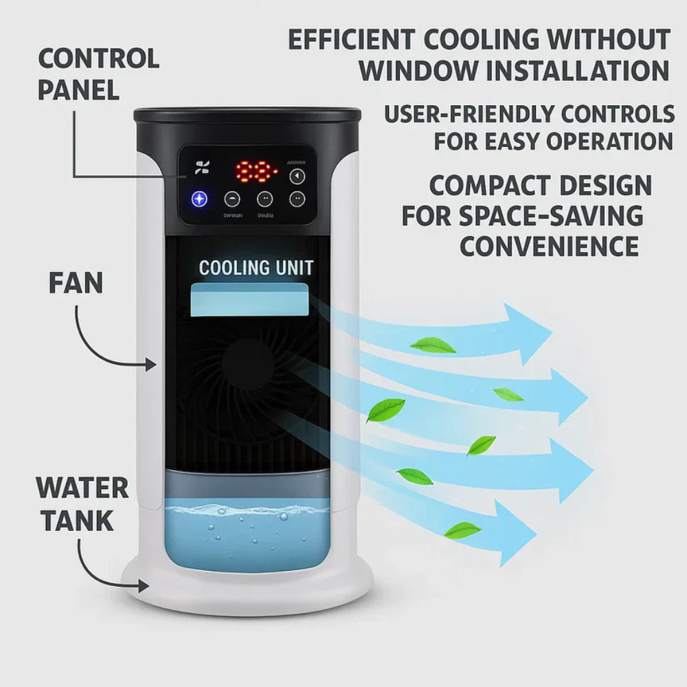 Compact Desktop Evaporative Air Cooler - 6-Speed Portable Unit