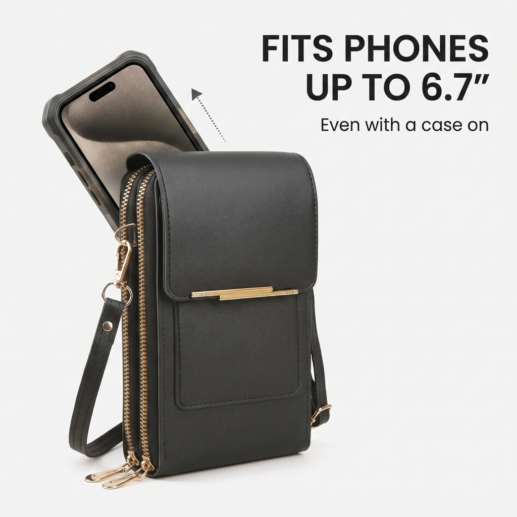 CarryEase Crossbody Phone Bag with Touchscreen Pocket and RFID Protection