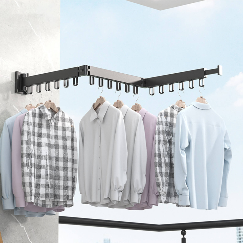 Wall-Mounted Tri-Fold Aluminum Clothes Drying Rack with Telescopic Extension