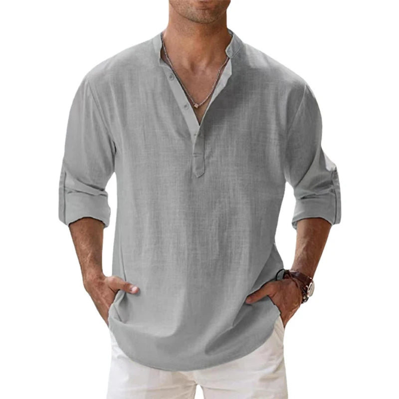 LinenCore Men's Long Sleeve Linen Henley Shirt