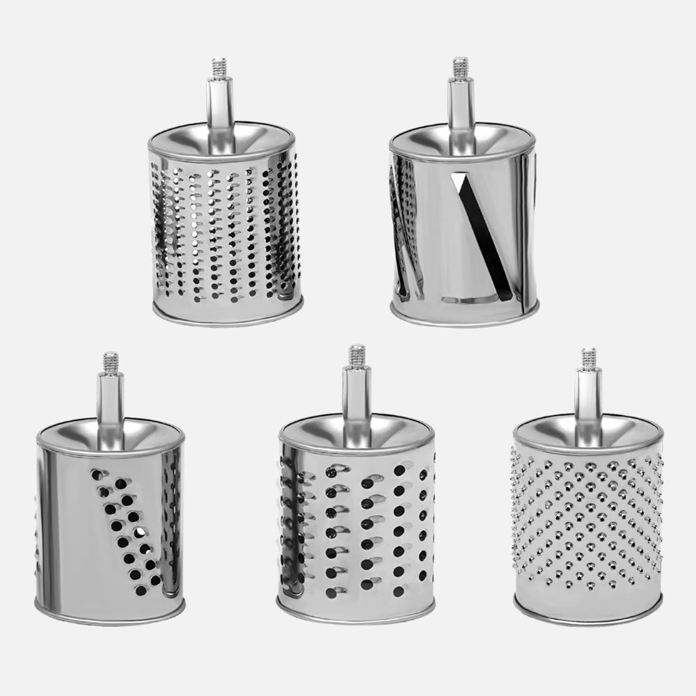 Premium Rotary Drum Grater with Five Interchangeable Blades and Suction Base