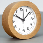 Silent Beech Wood Analog Alarm Clock with LED Backlight and Quartz Movement