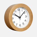 Silent Beech Wood Analog Alarm Clock with LED Backlight and Quartz Movement
