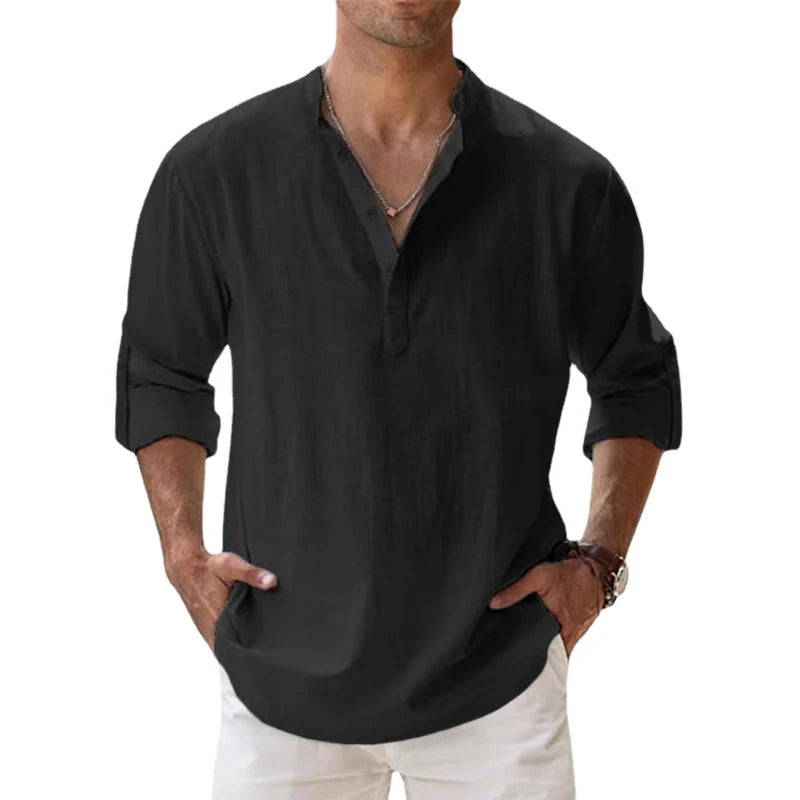 LinenCore Men's Long Sleeve Linen Henley Shirt