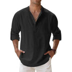 LinenCore Men's Long Sleeve Linen Henley Shirt