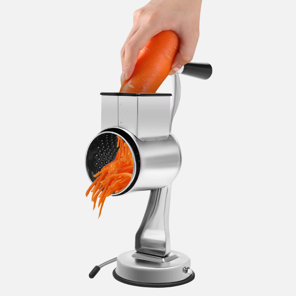Premium Rotary Drum Grater with Five Interchangeable Blades and Suction Base