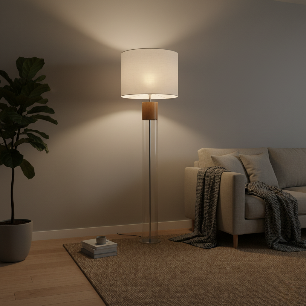 Glass and Wood Floor Lamp