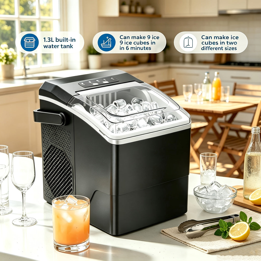 QuickCube Compact Ice Maker | Countertop Ice Machine with 2 Ice Sizes