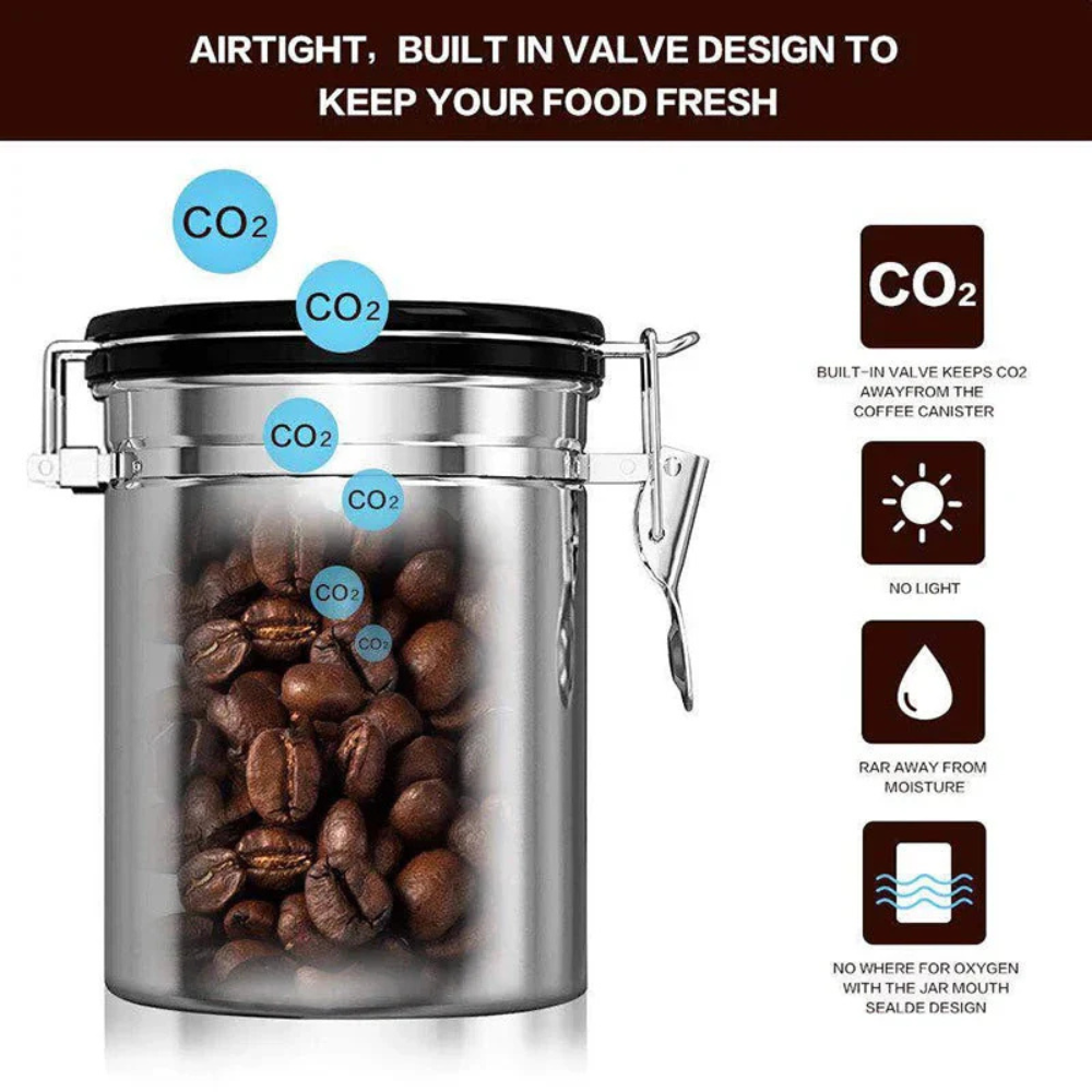 Premium Airtight Coffee Bean Storage Canister with CO2 Valve and Date Tracker