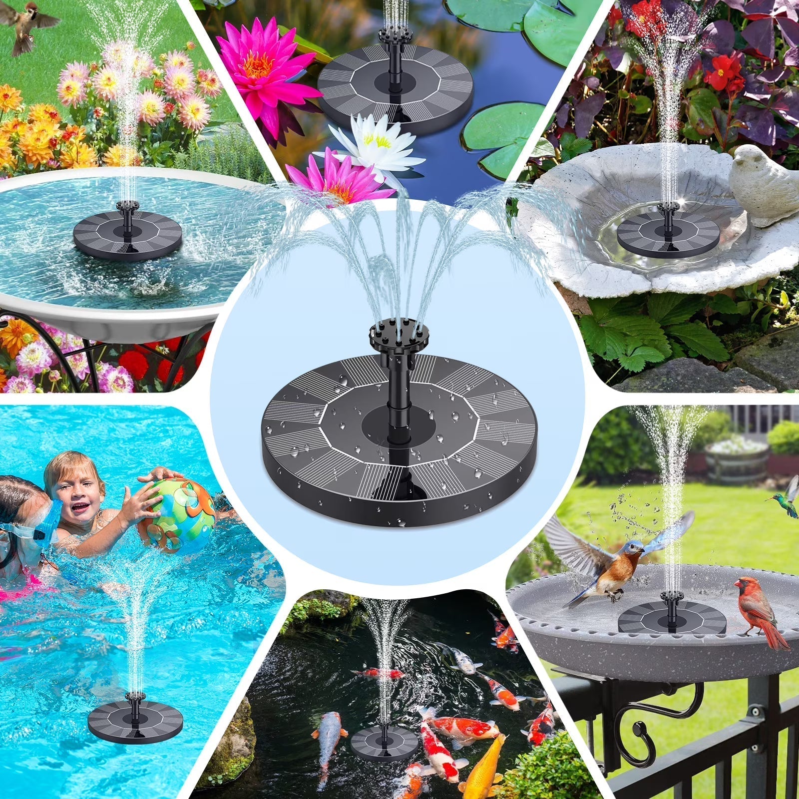 Solar-Powered Floating Fountain Pump for Ponds and Birdbaths