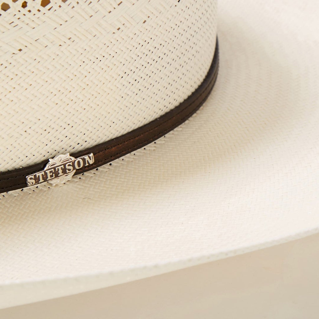Premium Ventilated Straw Cowboy Hat with Leather Band and Silver Accents