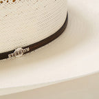 Premium Ventilated Straw Cowboy Hat with Leather Band and Silver Accents
