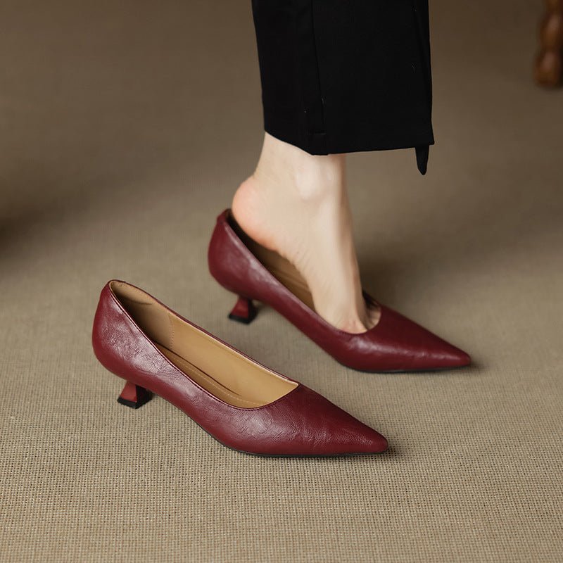 LuxeEdge Genuine Leather Pointed Toe Slip On Pumps for Women