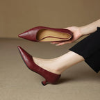 LuxeEdge Genuine Leather Pointed Toe Slip On Pumps for Women