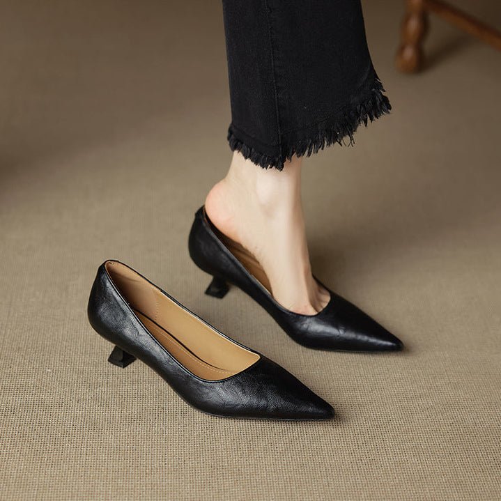LuxeEdge Genuine Leather Pointed Toe Slip On Pumps for Women