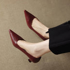 LuxeEdge Genuine Leather Pointed Toe Slip On Pumps for Women
