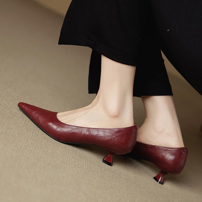 LuxeEdge Genuine Leather Pointed Toe Slip On Pumps for Women
