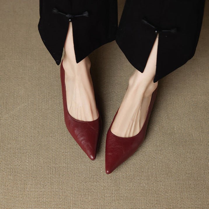 LuxeEdge Genuine Leather Pointed Toe Slip On Pumps for Women