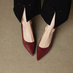 LuxeEdge Genuine Leather Pointed Toe Slip On Pumps for Women