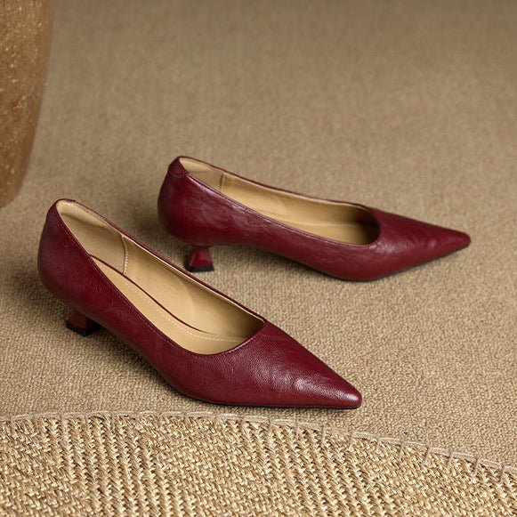 LuxeEdge Genuine Leather Pointed Toe Slip On Pumps for Women