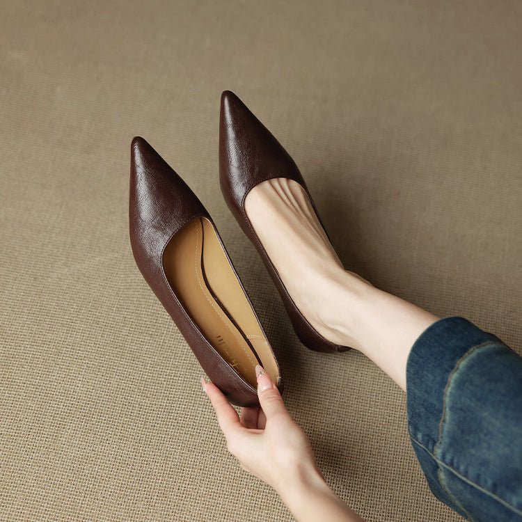 LuxeEdge Genuine Leather Pointed Toe Slip On Pumps for Women