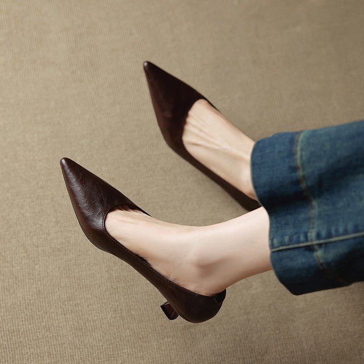 LuxeEdge Genuine Leather Pointed Toe Slip On Pumps for Women