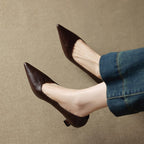 LuxeEdge Genuine Leather Pointed Toe Slip On Pumps for Women