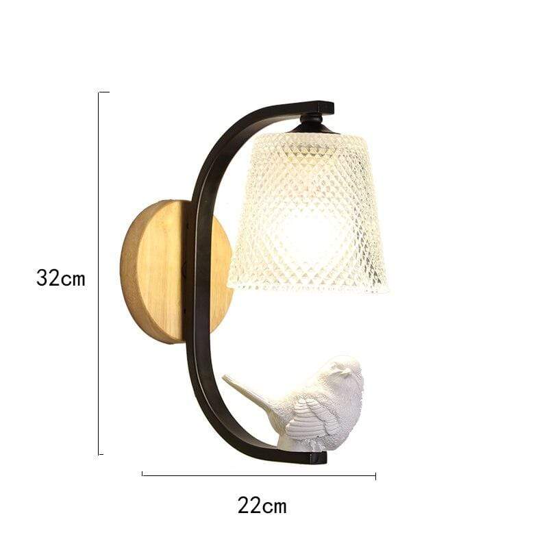 BirdLume Rustic Bird Wall Lamp with Wood and Glass Accent Lighting
