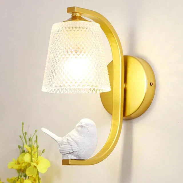 BirdLume Rustic Bird Wall Lamp with Wood and Glass Accent Lighting
