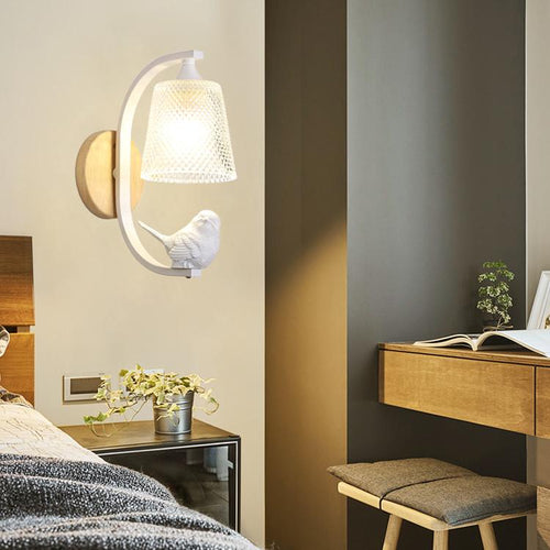 BirdLume Rustic Bird Wall Lamp with Wood and Glass Accent Lighting