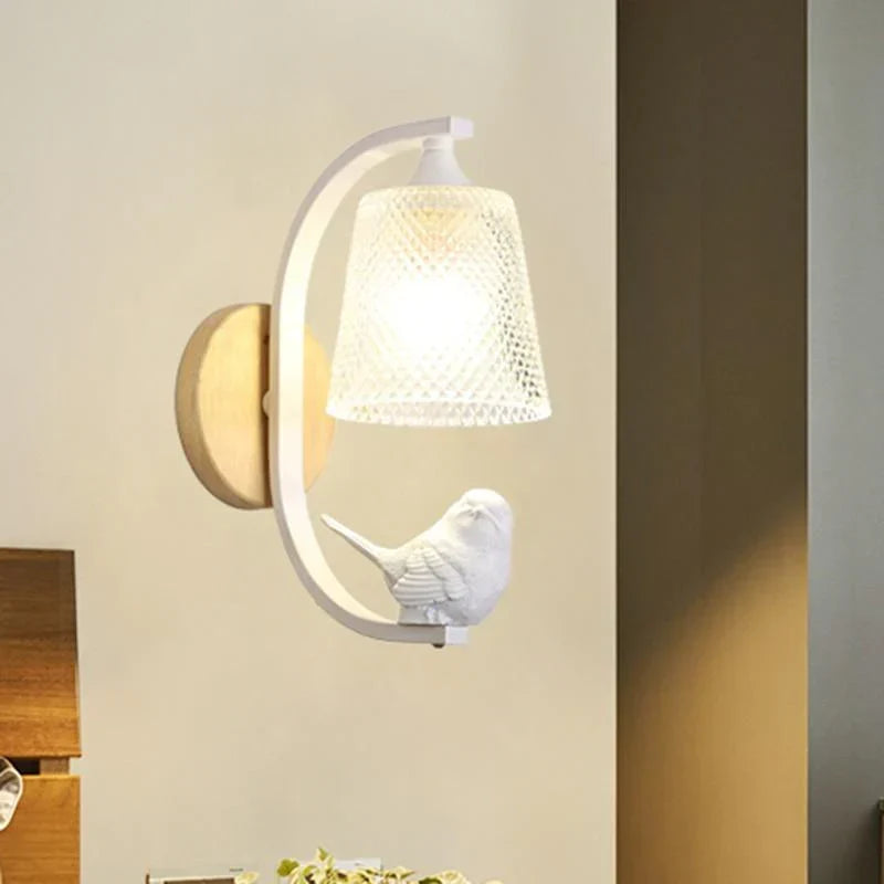 BirdLume Rustic Bird Wall Lamp with Wood and Glass Accent Lighting