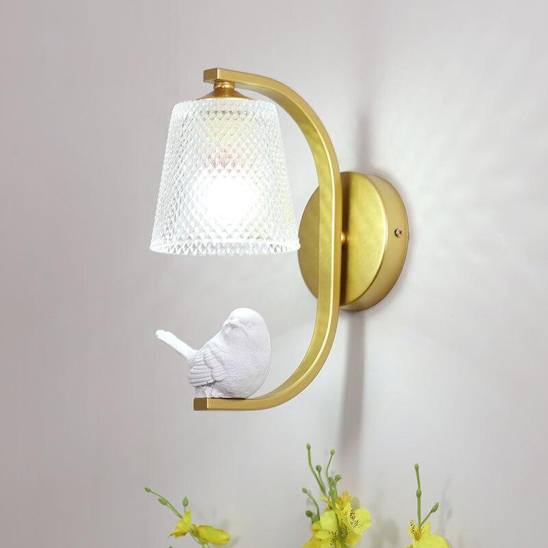 BirdLume Rustic Bird Wall Lamp with Wood and Glass Accent Lighting