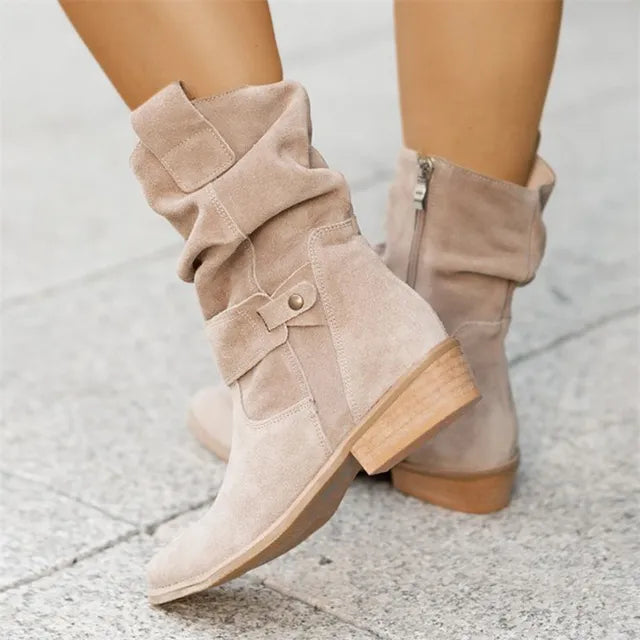 Veloura Slouch Suede Ankle Boots for Women with Block Heel