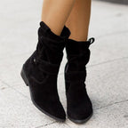 Veloura Slouch Suede Ankle Boots for Women with Block Heel